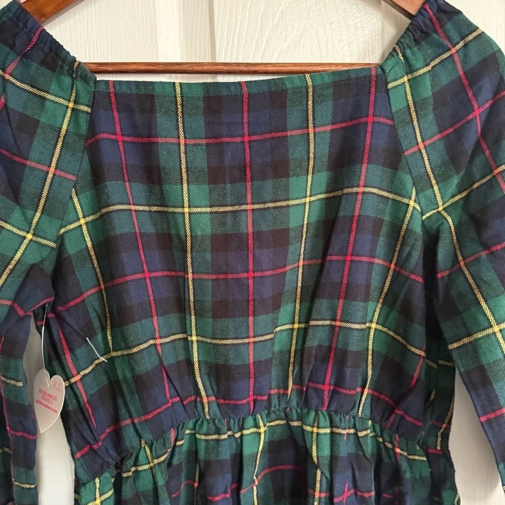The Children’s Place Girls Matching Family Plaid Flannel Tiered Dress Green NWT